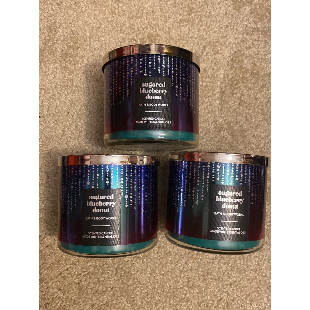 bath and body works sugared blueberry donut candles set of 3 - Picture 1 of 3